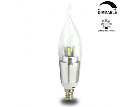 7 Watt Dimmable C35 LED Candelabra Light Bulbs E12 Candle Lamps--60W Incandescent Equivalent Energy-saving Chandeliers LED Bulbs Cool White 6200K,Flame Tip, Silver Polished Lamp Body